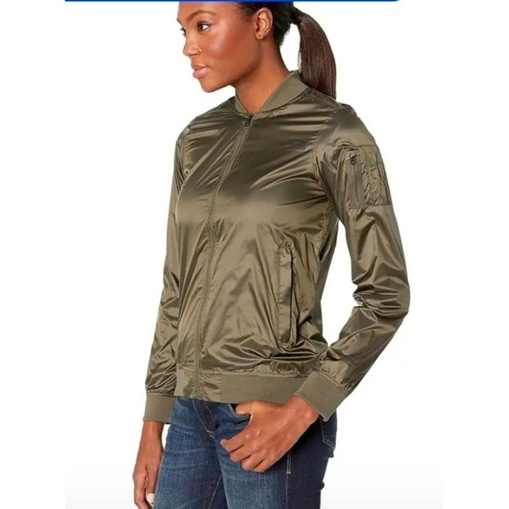 The North Face Meaford Bomber Jacket Womens Medium Olive Green Shimmer Zip